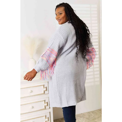 Fringe Sleeve Dropped Shoulder Cardigan for a Trendy Cozy Look Clothing Tops Trendsi