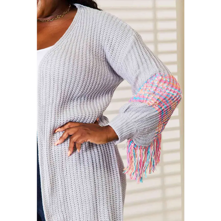 Trendy Fringe Sleeve Dropped Shoulder Cardigan Clothing Tops Trendsi