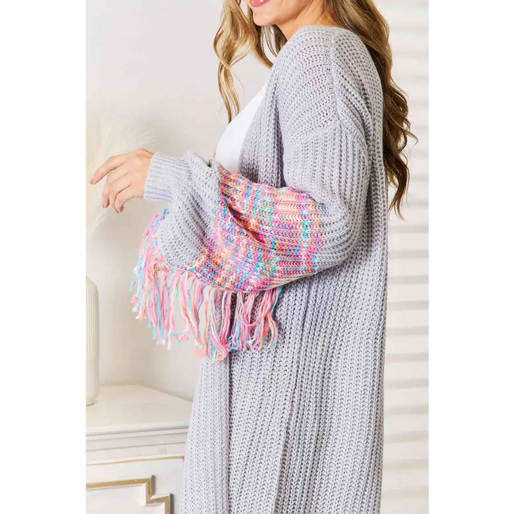 Trendy Fringe Sleeve Dropped Shoulder Cardigan Clothing Tops Trendsi