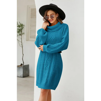 Experience Elegance with the Woven Right Mixed Knit Turtleneck Dress Clothing Tops Trendsi