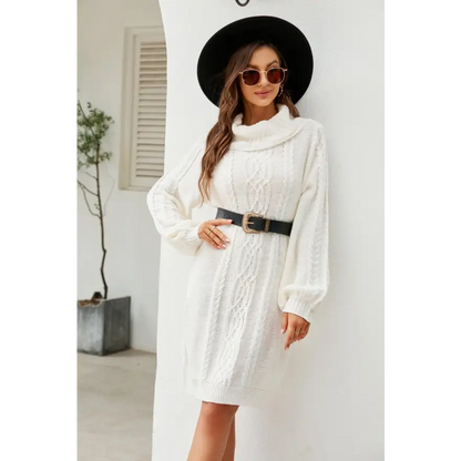 Experience Elegance with the Woven Right Mixed Knit Turtleneck Dress Clothing Tops Trendsi