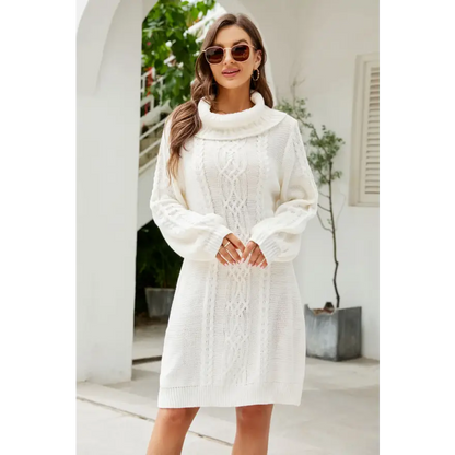 Experience Elegance with the Woven Right Mixed Knit Turtleneck Dress Clothing Tops Trendsi