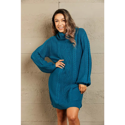 Experience Elegance with the Woven Right Mixed Knit Turtleneck Dress Clothing Tops Trendsi