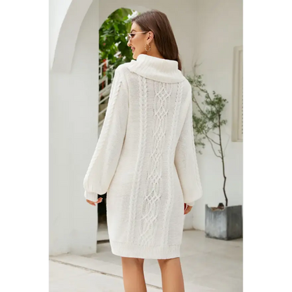 Experience Elegance with the Woven Right Mixed Knit Turtleneck Dress Clothing Tops Trendsi