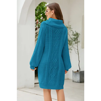 Experience Elegance with the Woven Right Mixed Knit Turtleneck Dress Clothing Tops Trendsi