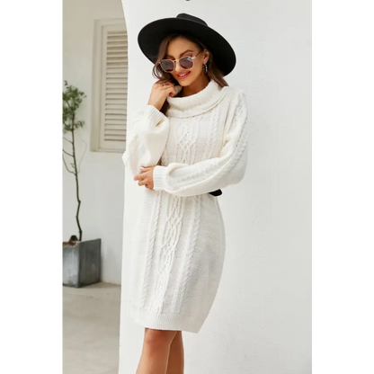 Experience Elegance with the Woven Right Mixed Knit Turtleneck Dress Clothing Tops Trendsi