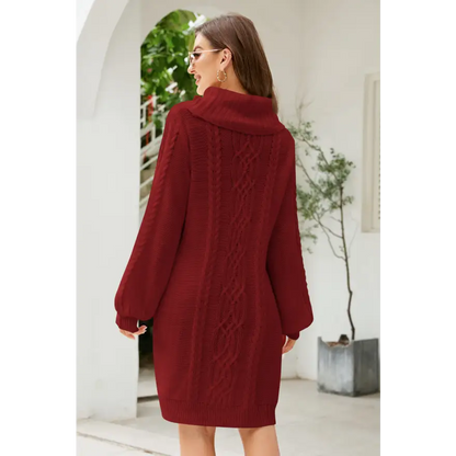 Experience Elegance with the Woven Right Mixed Knit Turtleneck Dress Clothing Tops Trendsi