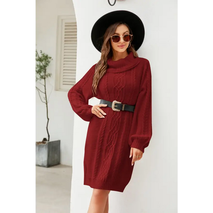 Experience Elegance with the Woven Right Mixed Knit Turtleneck Dress Clothing Tops Trendsi