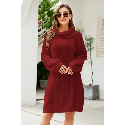 Experience Elegance with the Woven Right Mixed Knit Turtleneck Dress Clothing Tops Trendsi