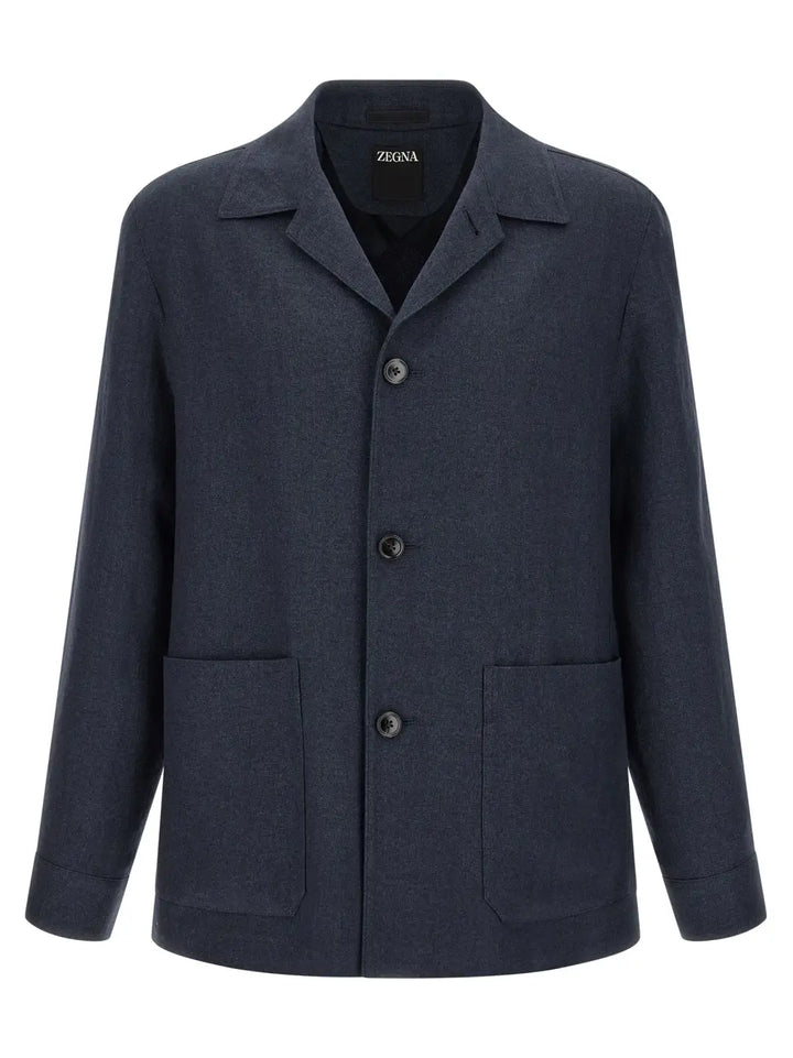 Zegna Blue Linen Full-length Jacket