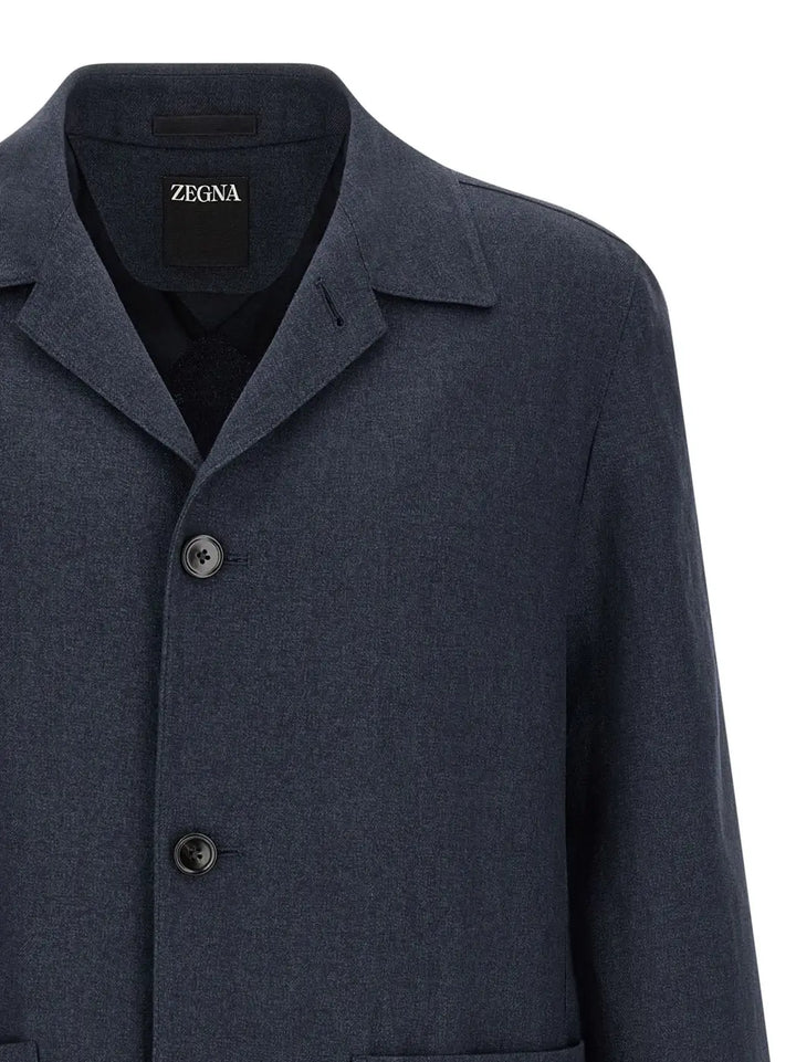 Zegna Blue Linen Full-length Jacket
