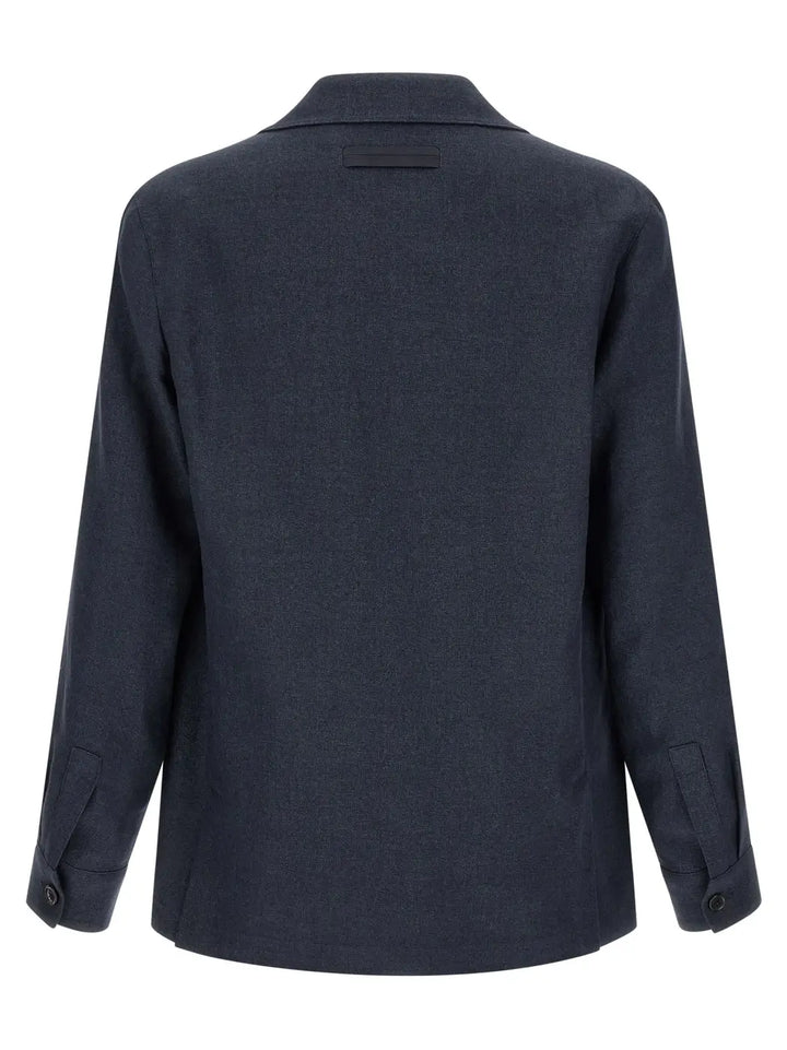 Zegna Blue Linen Full-length Jacket