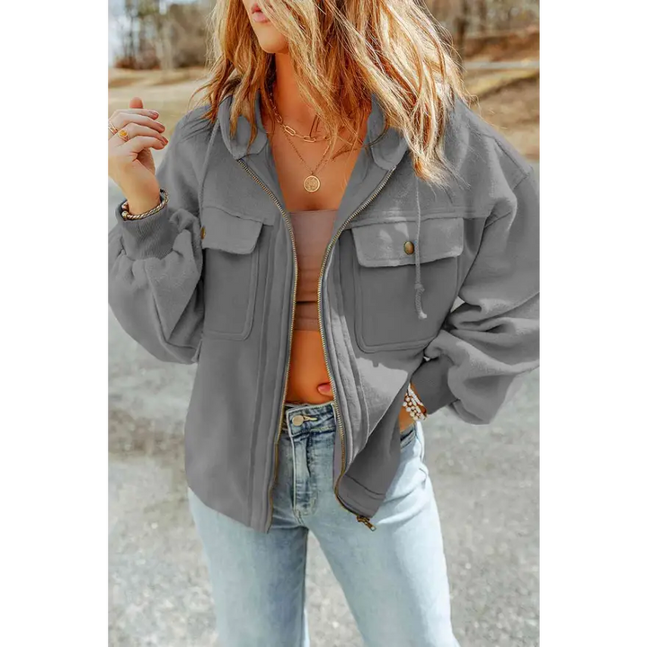 Elevate Your Wardrobe Game with Zip Up Drawstring Hooded Jacket Clothing Tops Trendsi